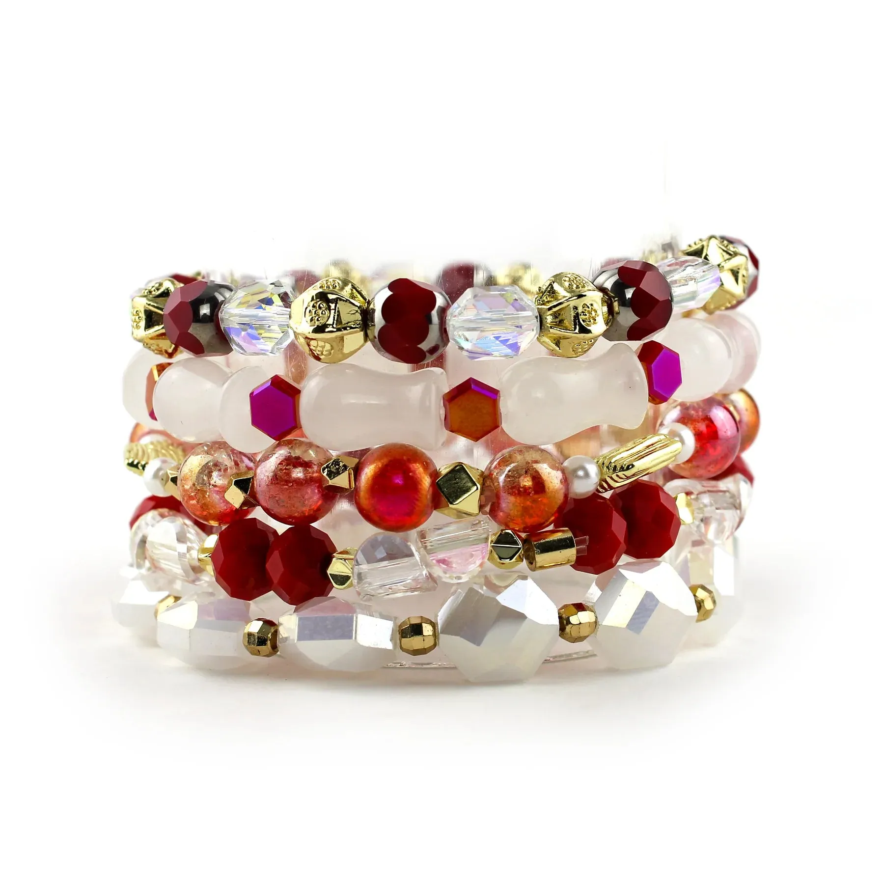 {CUPID} Erimish Red, White & Gold Beads Stack {Set of 5 Bracelets}