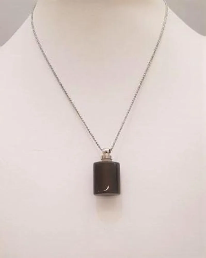 Dark Gray Agate Square Essential Oil Bottle Pendant