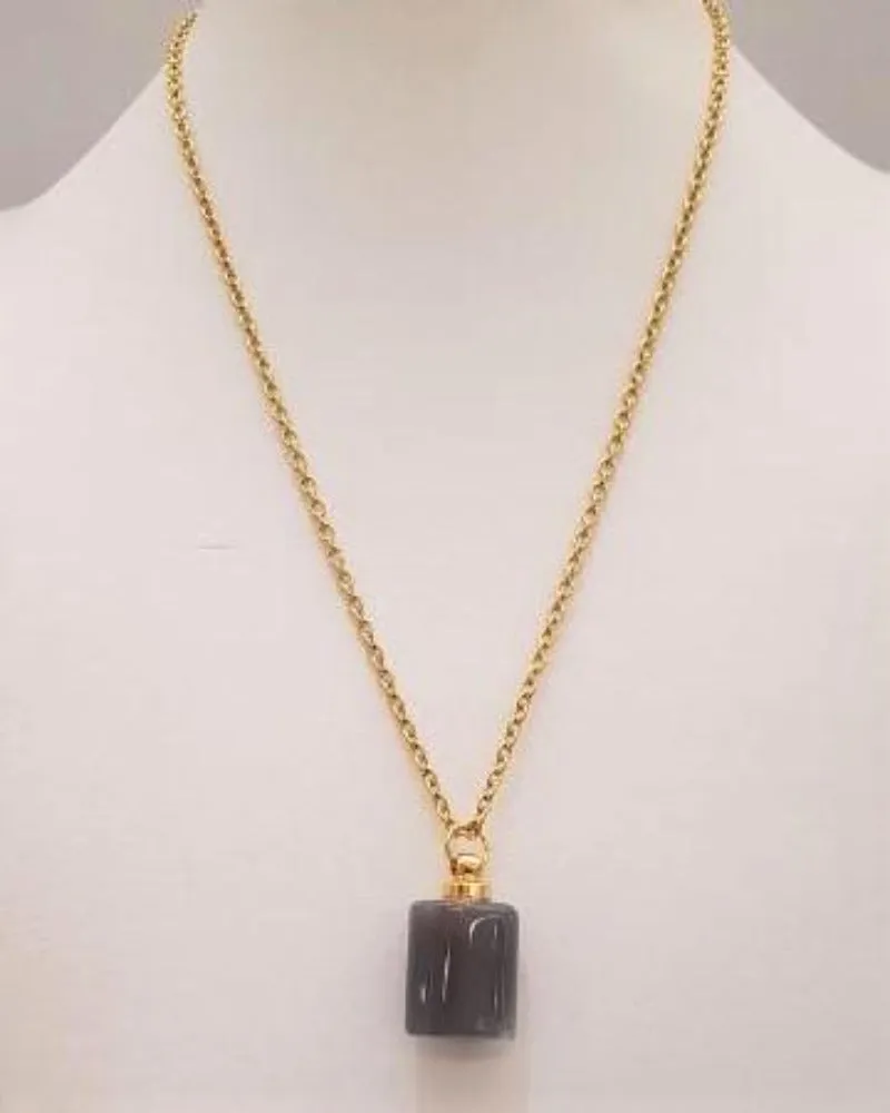 Dark Gray Agate Square Essential Oil Bottle Pendant