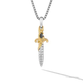 David Yurman Gents Waves Dagger Amulet in Sterling Silver with 18K Yellow Gold with Diamonds, 31mm