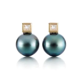 Duchess Earrings in Tahitian Pearls & Diamonds