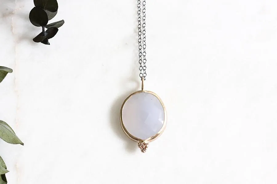 faceted chalcedony & diamond necklace