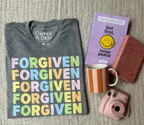 {FORGIVEN} Colorful Repeat Gray V-Neck Tee