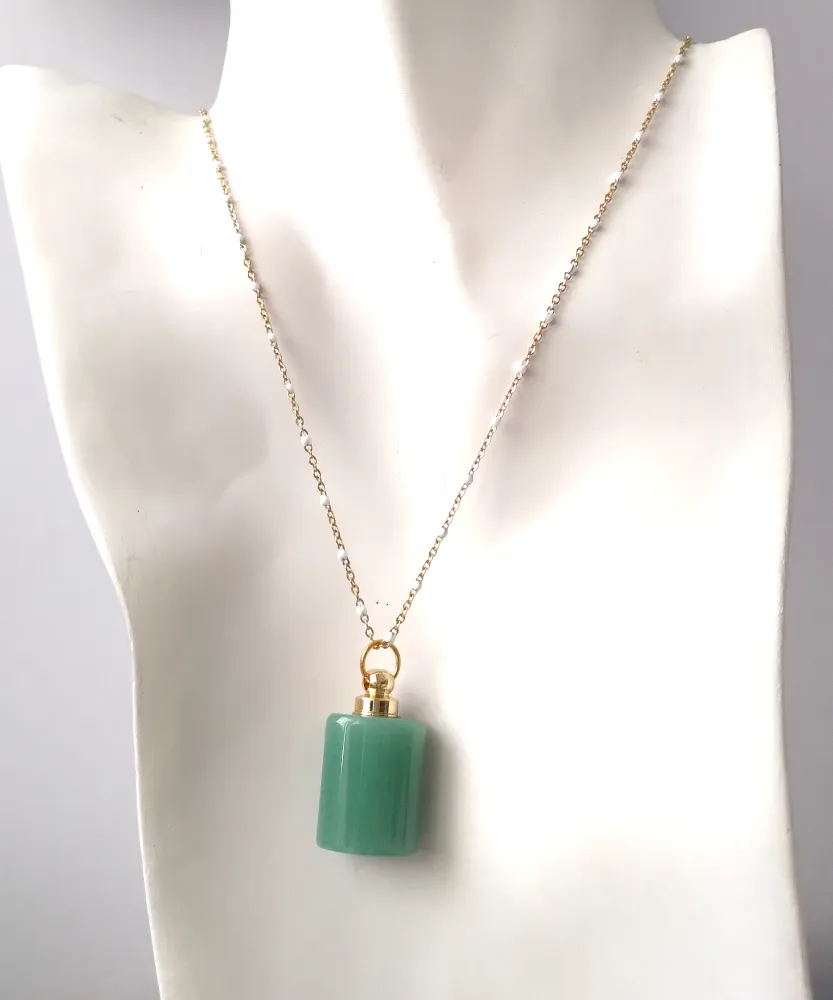 Green Jade Square Essential Oil Bottle Pendant