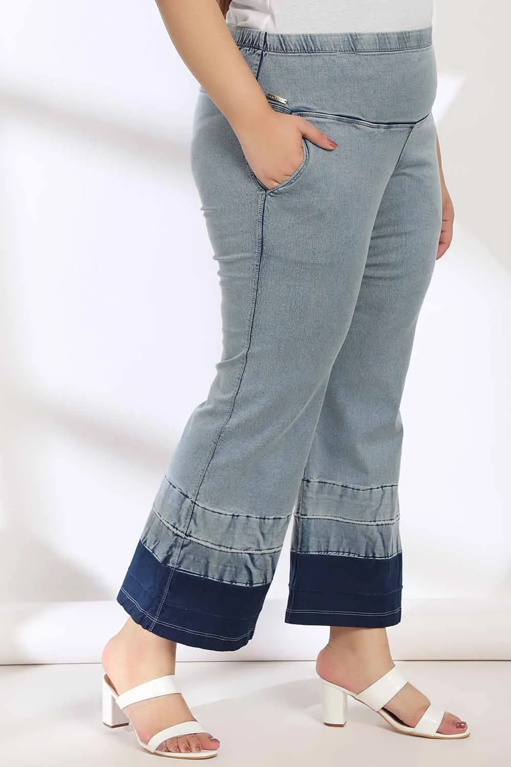 Ice Wash Bottom Design Tummy Shaper Boot Cut Denim