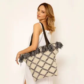 Kilim Shoulder Basket Bag - Re Grey