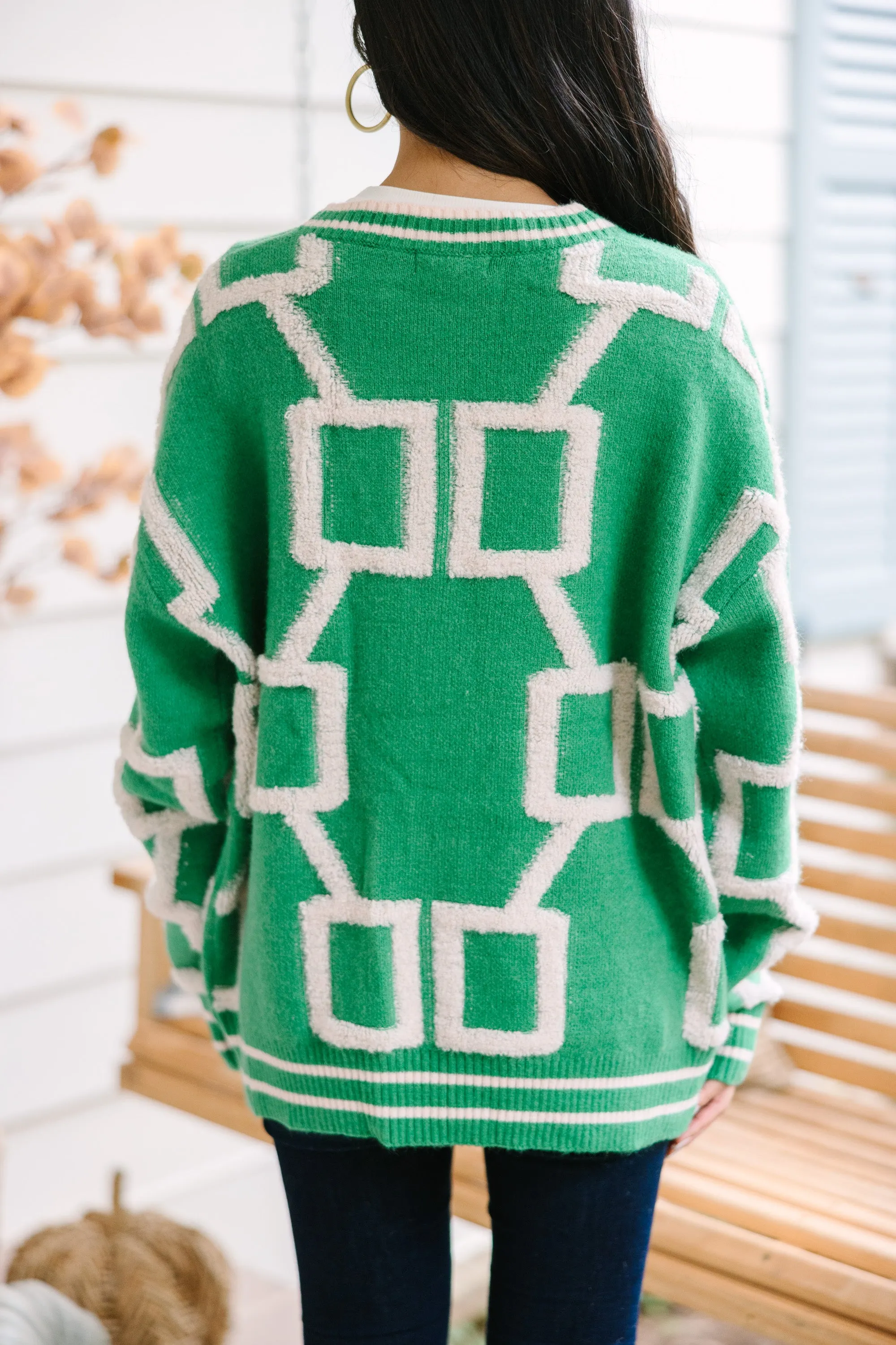 Live In Joy Green Geometric Cardigan