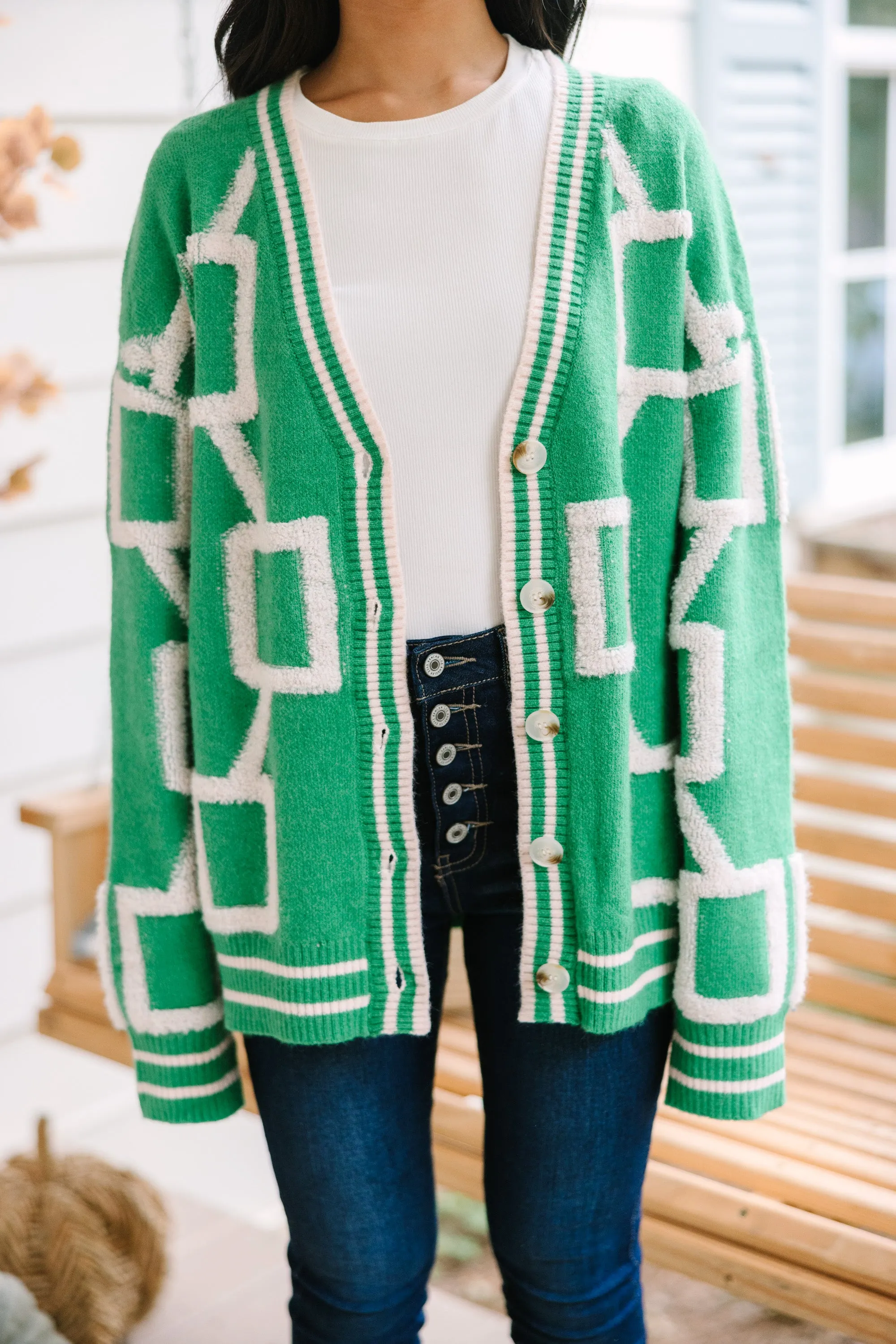 Live In Joy Green Geometric Cardigan