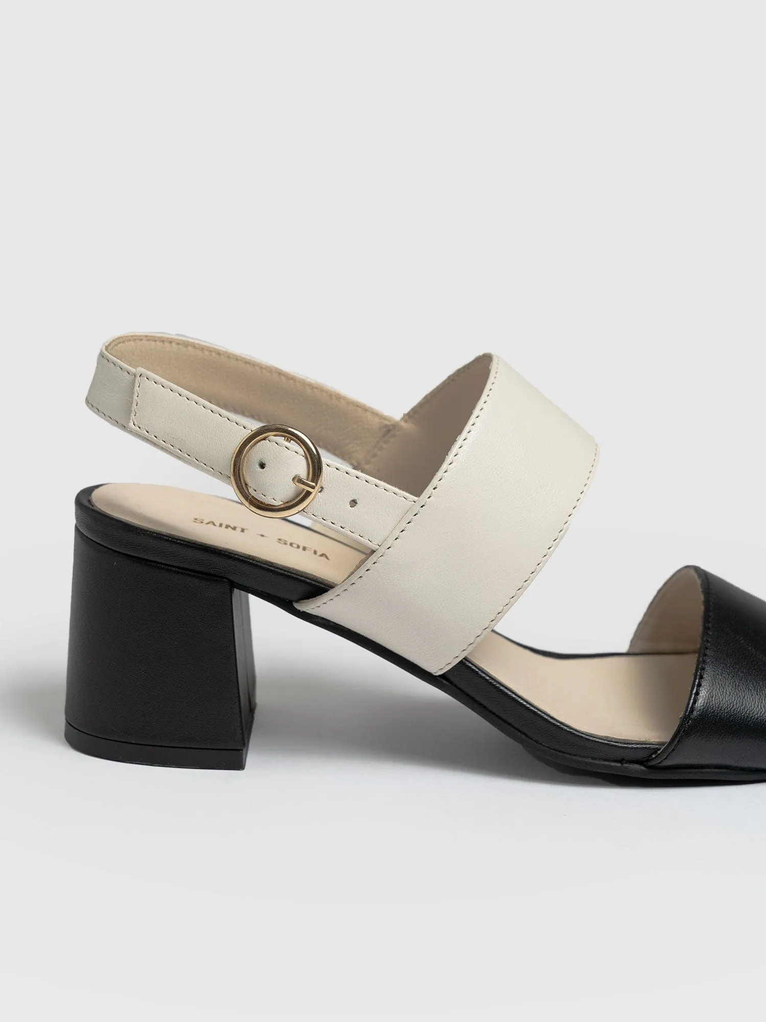 Maida Block Heeled Sandal - Cream & Black