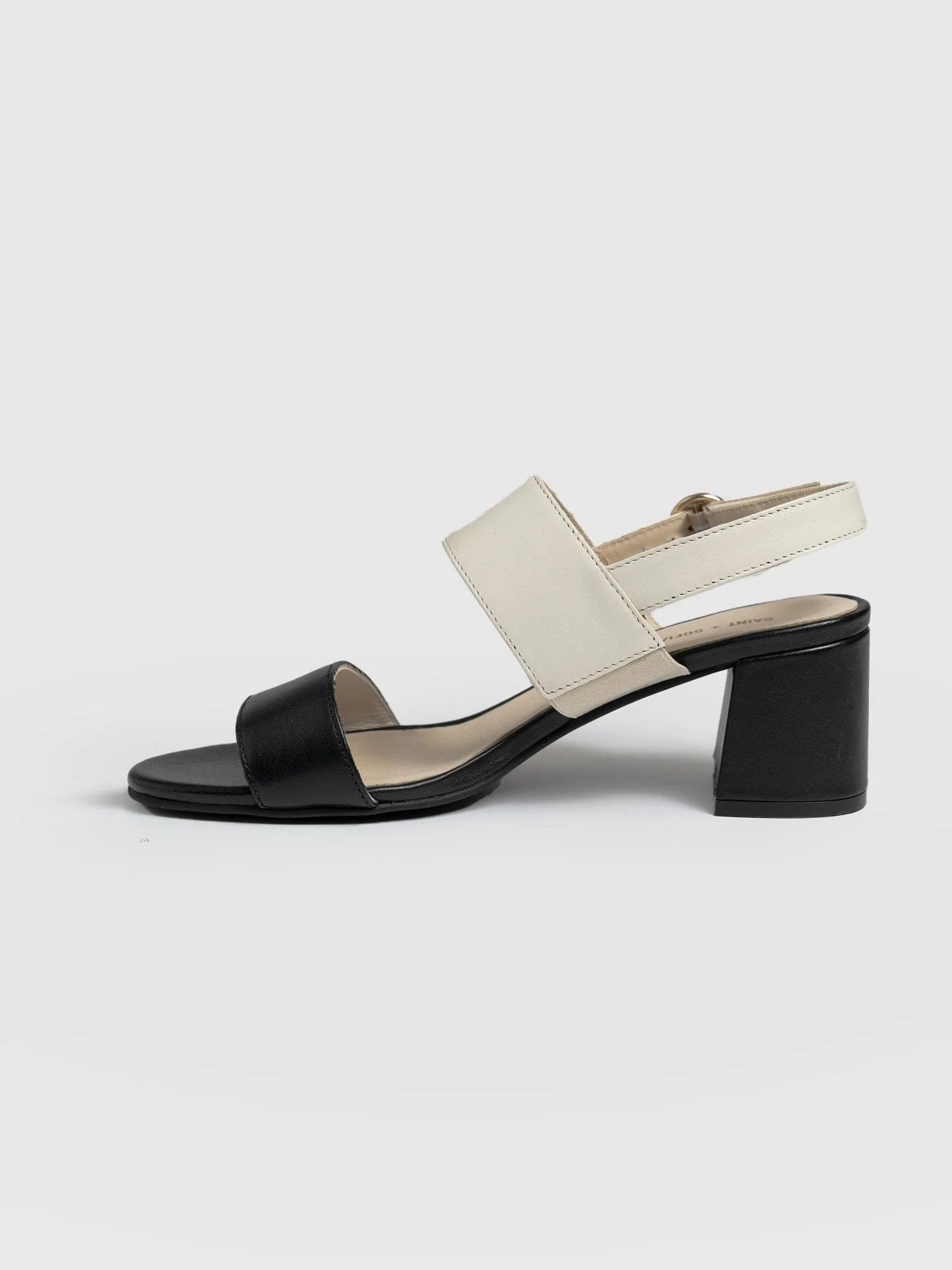 Maida Block Heeled Sandal - Cream & Black