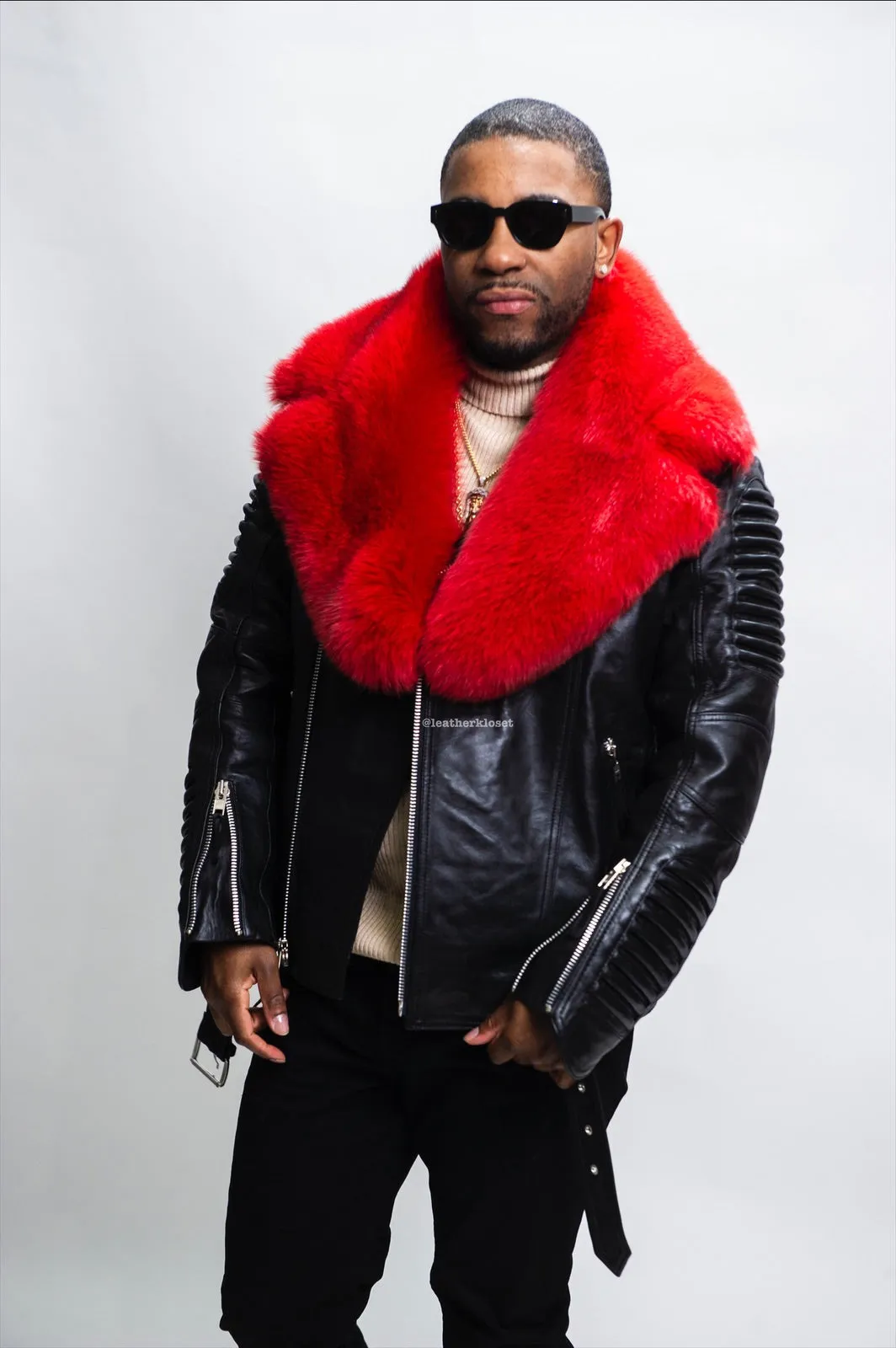 Men's Trey Biker Black Full Fox Fur [Red Fox]