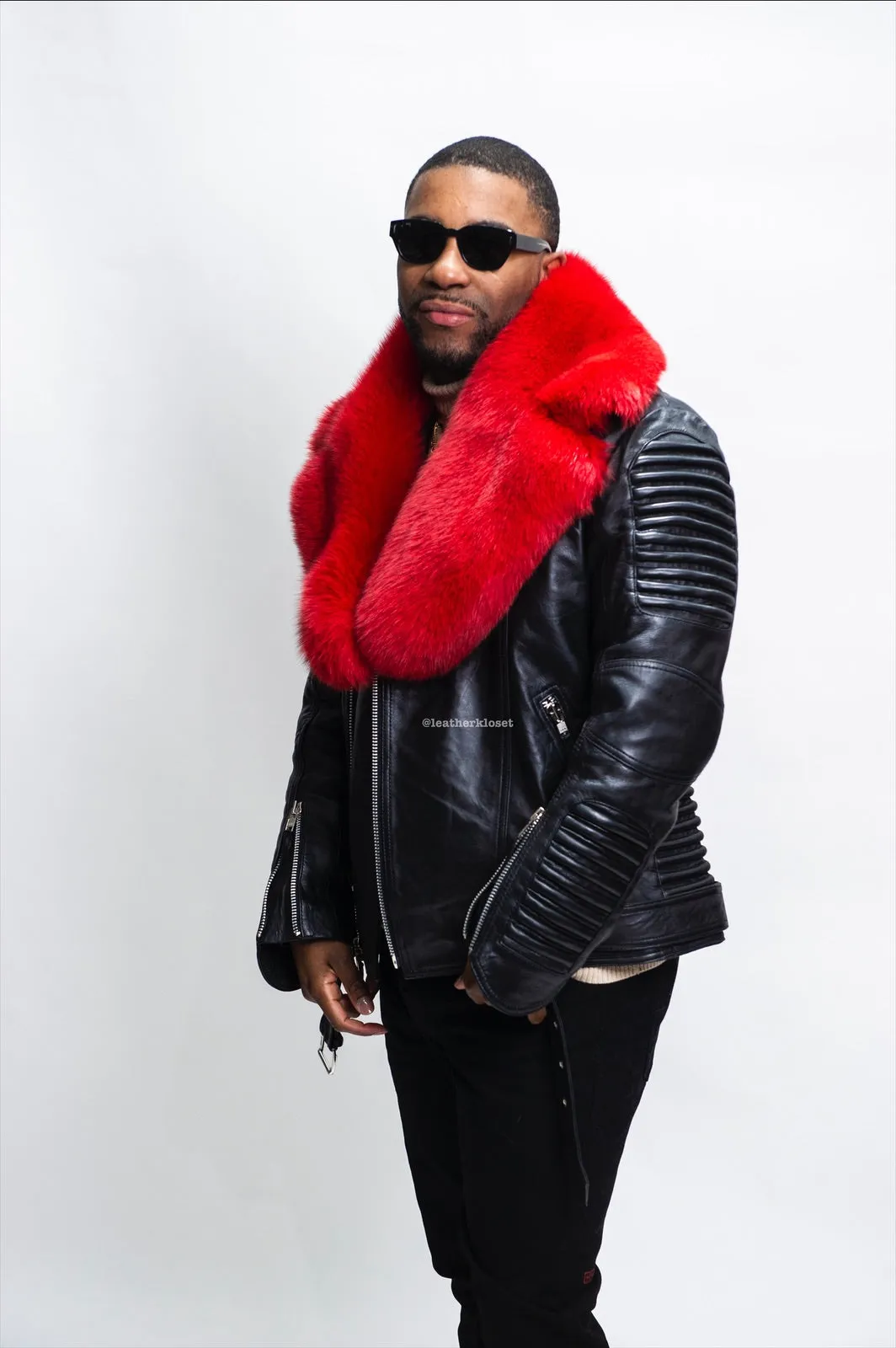 Men's Trey Biker Black Full Fox Fur [Red Fox]