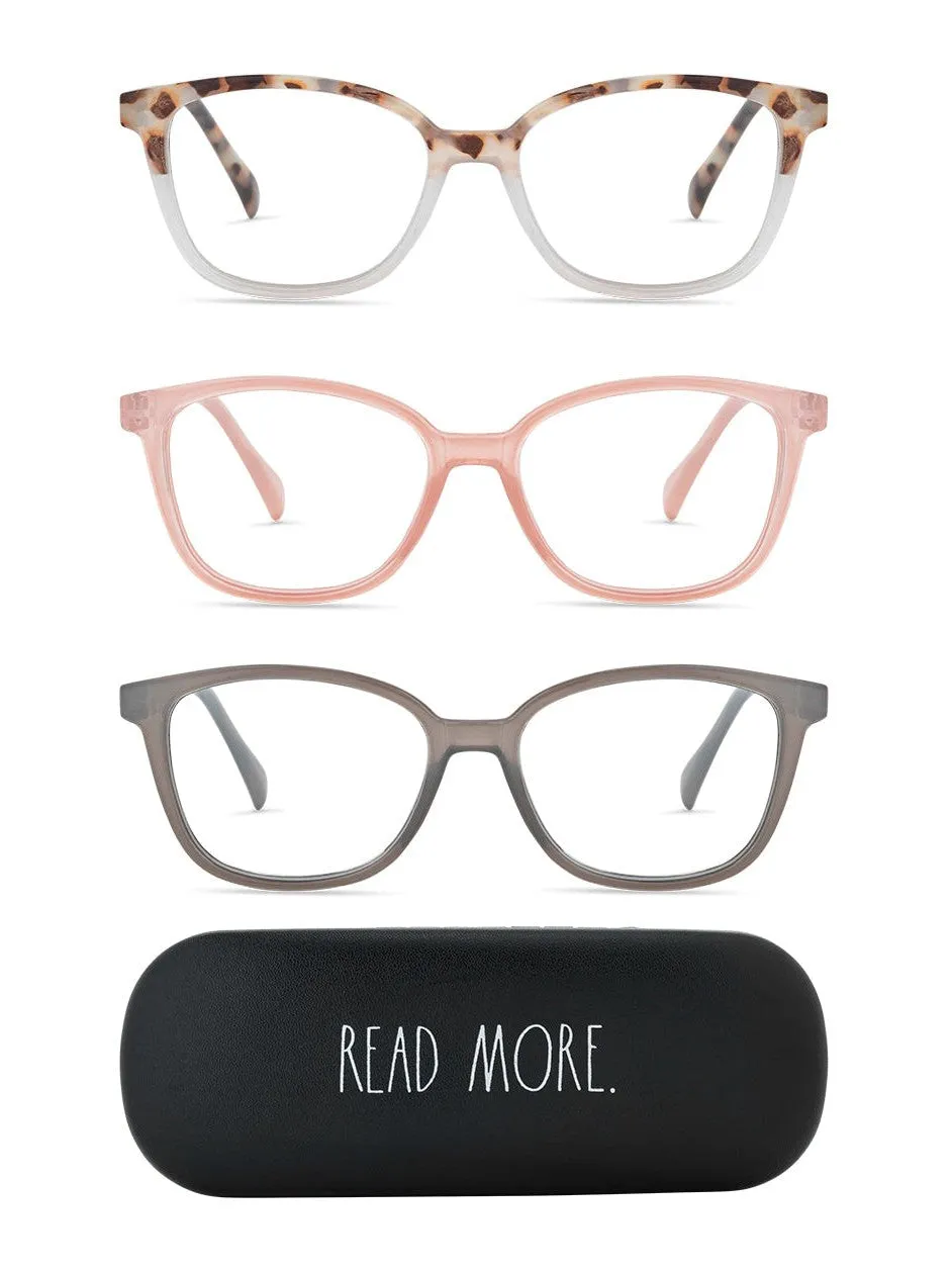 NALA 3-Pack Premium Reading Glasses with "READ MORE" Signature Font Hard Case