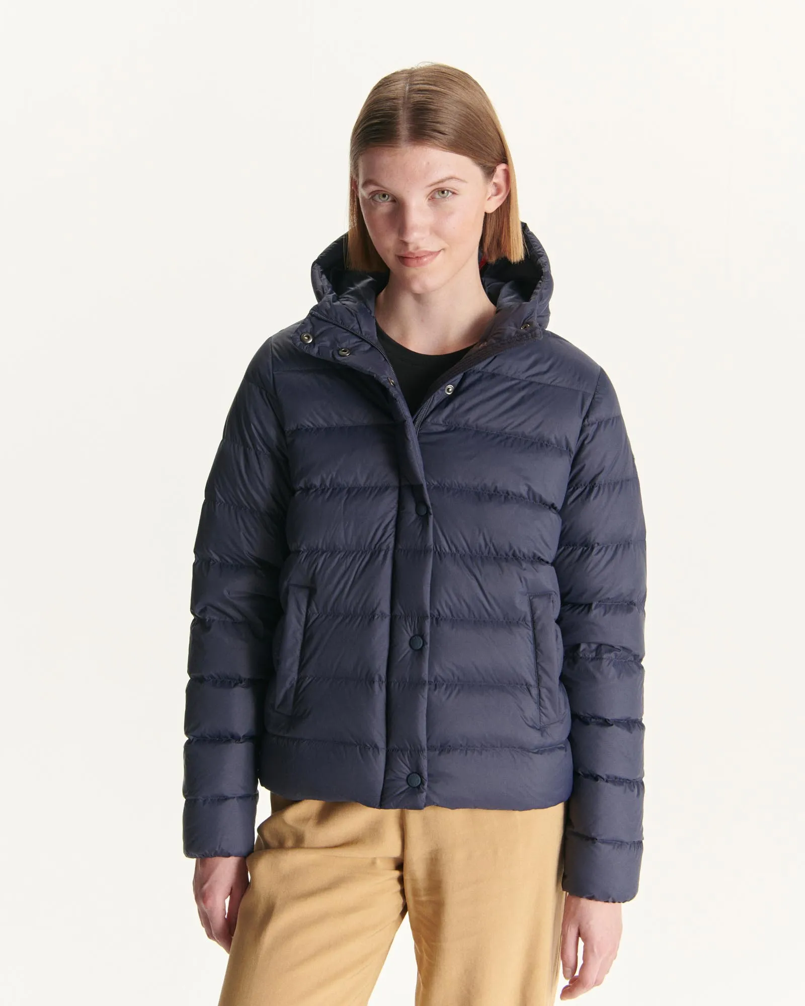 Navy Jane straight hooded puffer jacket