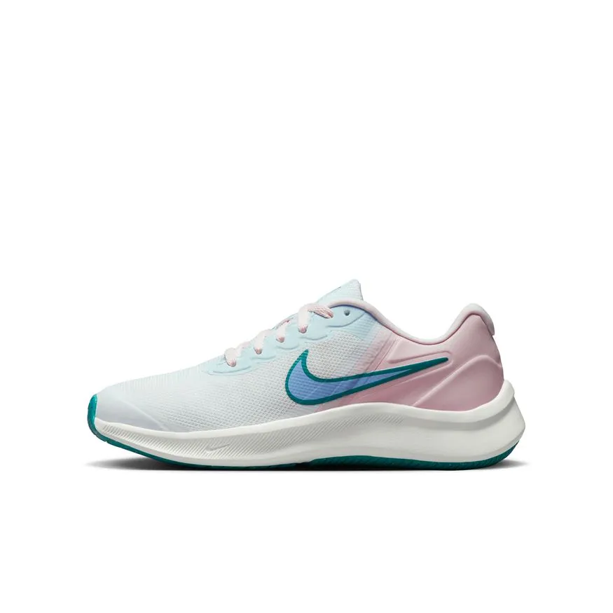 Nike White/Cobalt Bliss/Pearl Pink Star Runner 3 Youth Sneaker