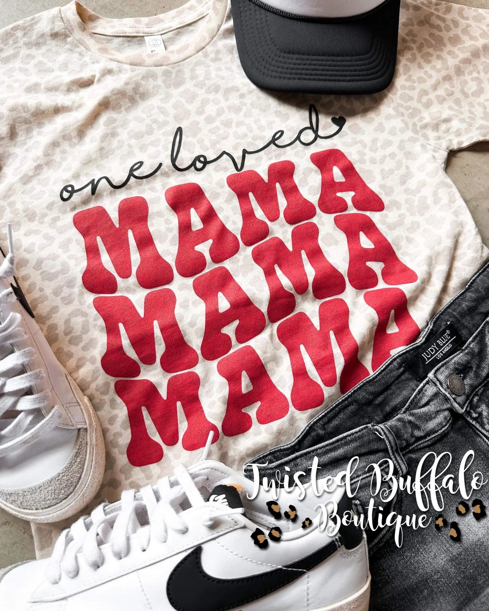 {ONE LOVED MAMA} Natural Leopard Crew Neck Tee