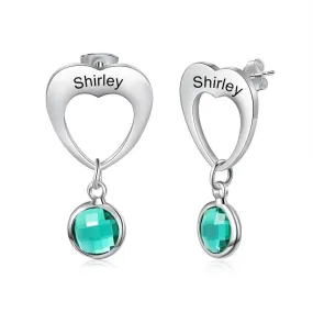 Personalized 1 Stone 1 Name Heart-Drop Earrings