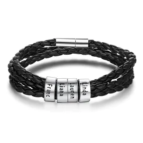 Personalized Leather Bracelet With 4 Names