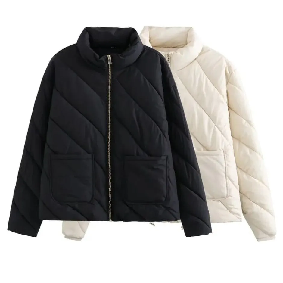 Pocket Elastic Waist Warm Jacket