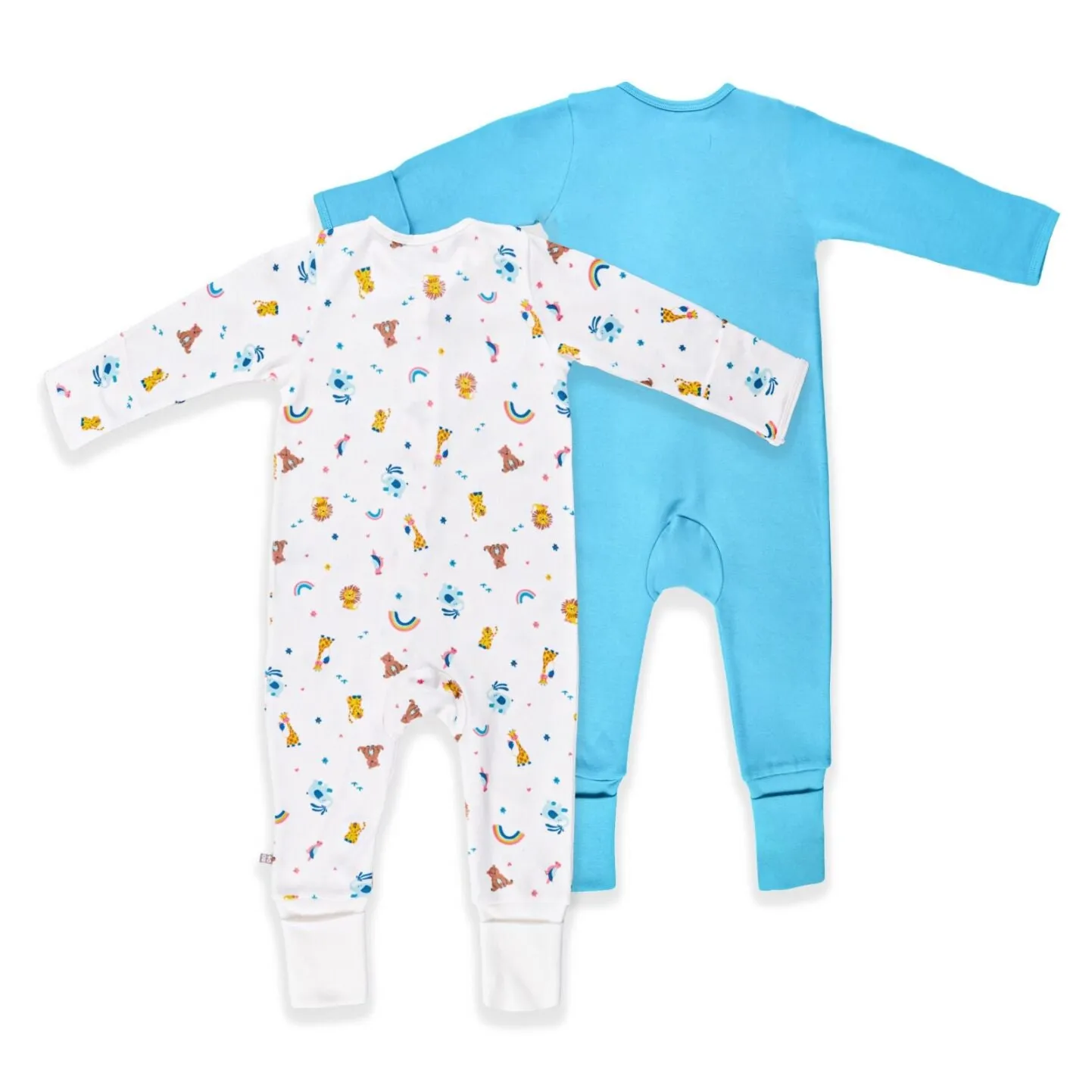 Rainbow Safari Zippy Baby Jumpsuit 2Pc Bundle (Teal)