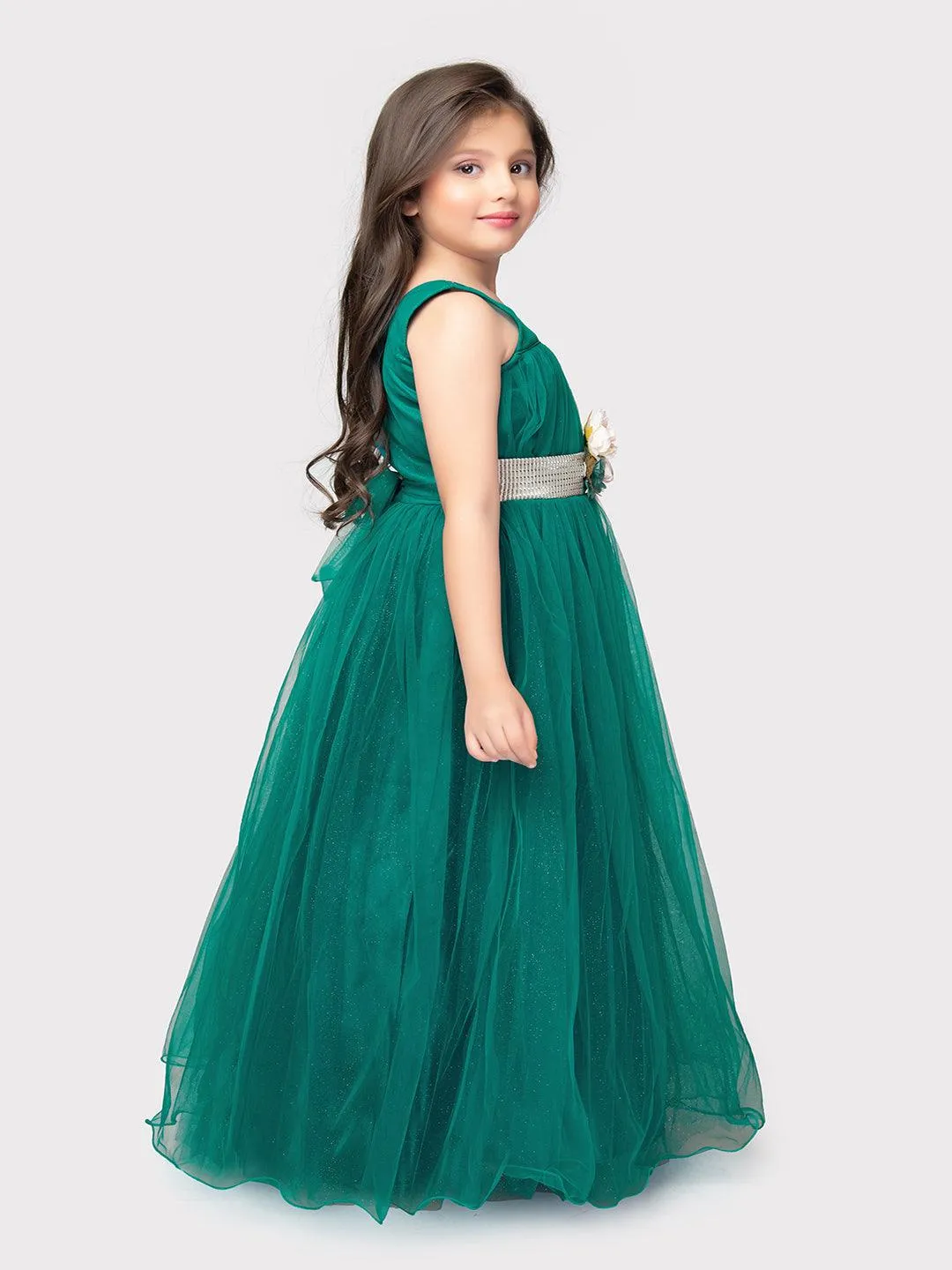 Rama Green Coloured Simple Imported Net Gown For Girls