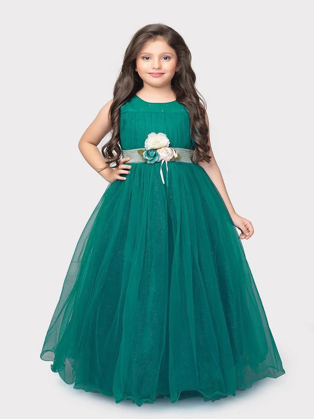 Rama Green Coloured Simple Imported Net Gown For Girls