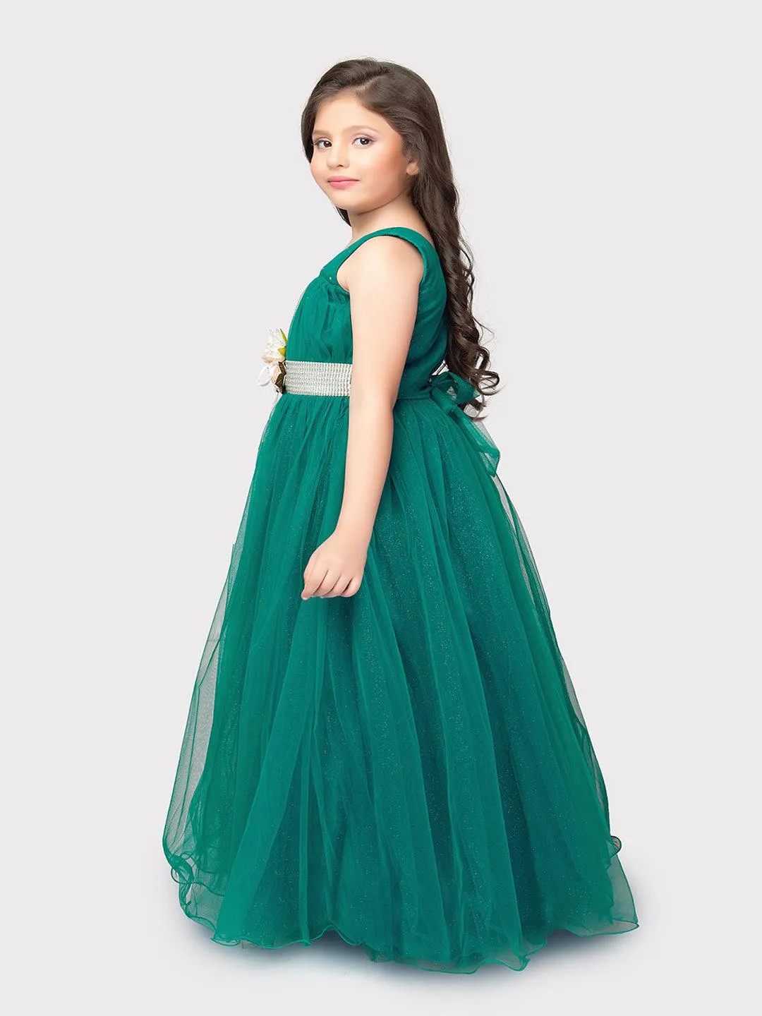 Rama Green Coloured Simple Imported Net Gown For Girls