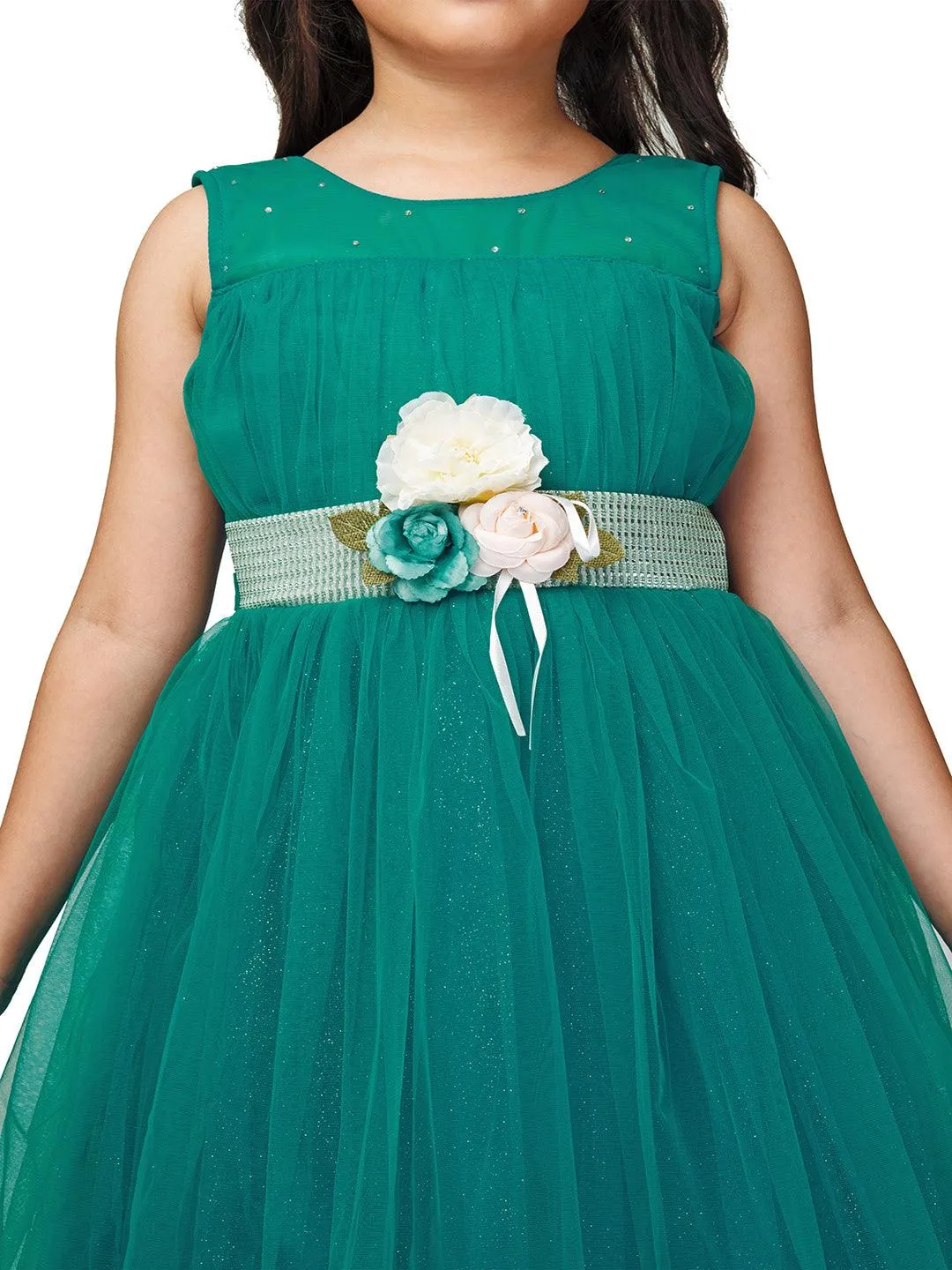 Rama Green Coloured Simple Imported Net Gown For Girls