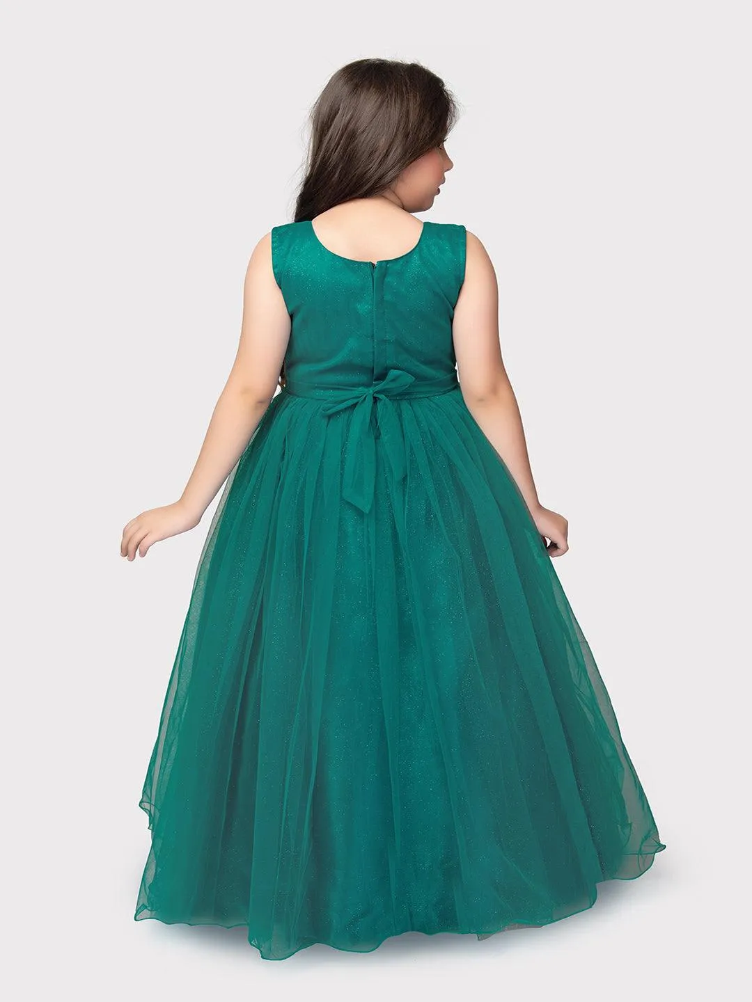 Rama Green Coloured Simple Imported Net Gown For Girls