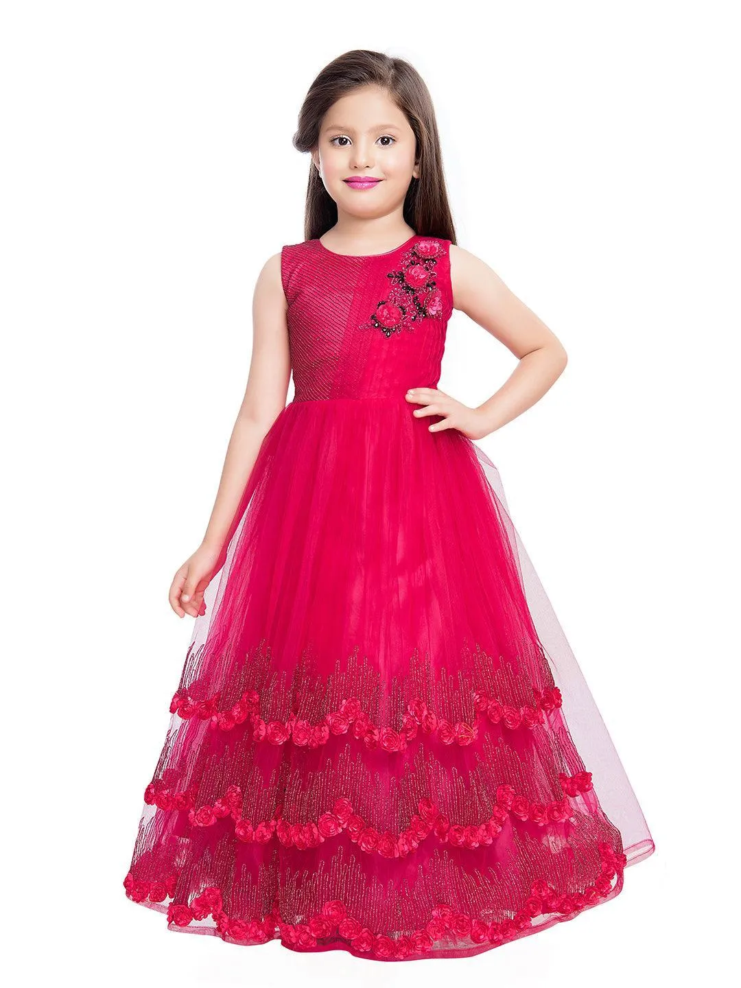 Rani Coloured Imported Net Bottom Design Gown For Girls