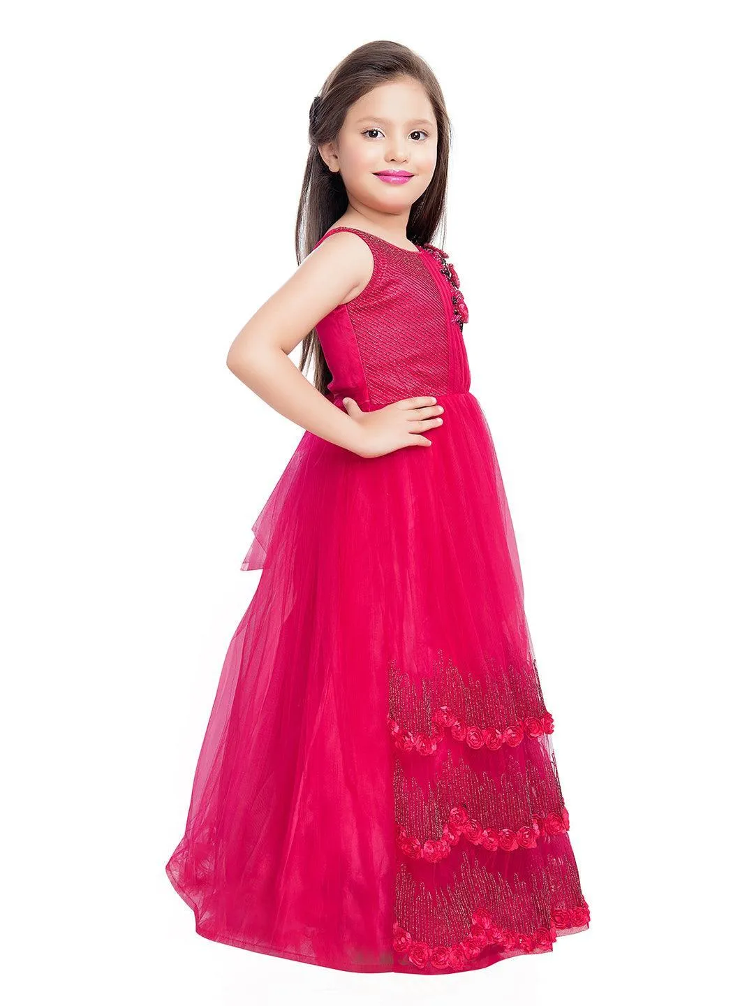 Rani Coloured Imported Net Bottom Design Gown For Girls