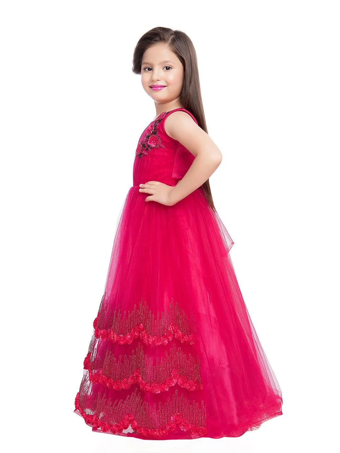 Rani Coloured Imported Net Bottom Design Gown For Girls