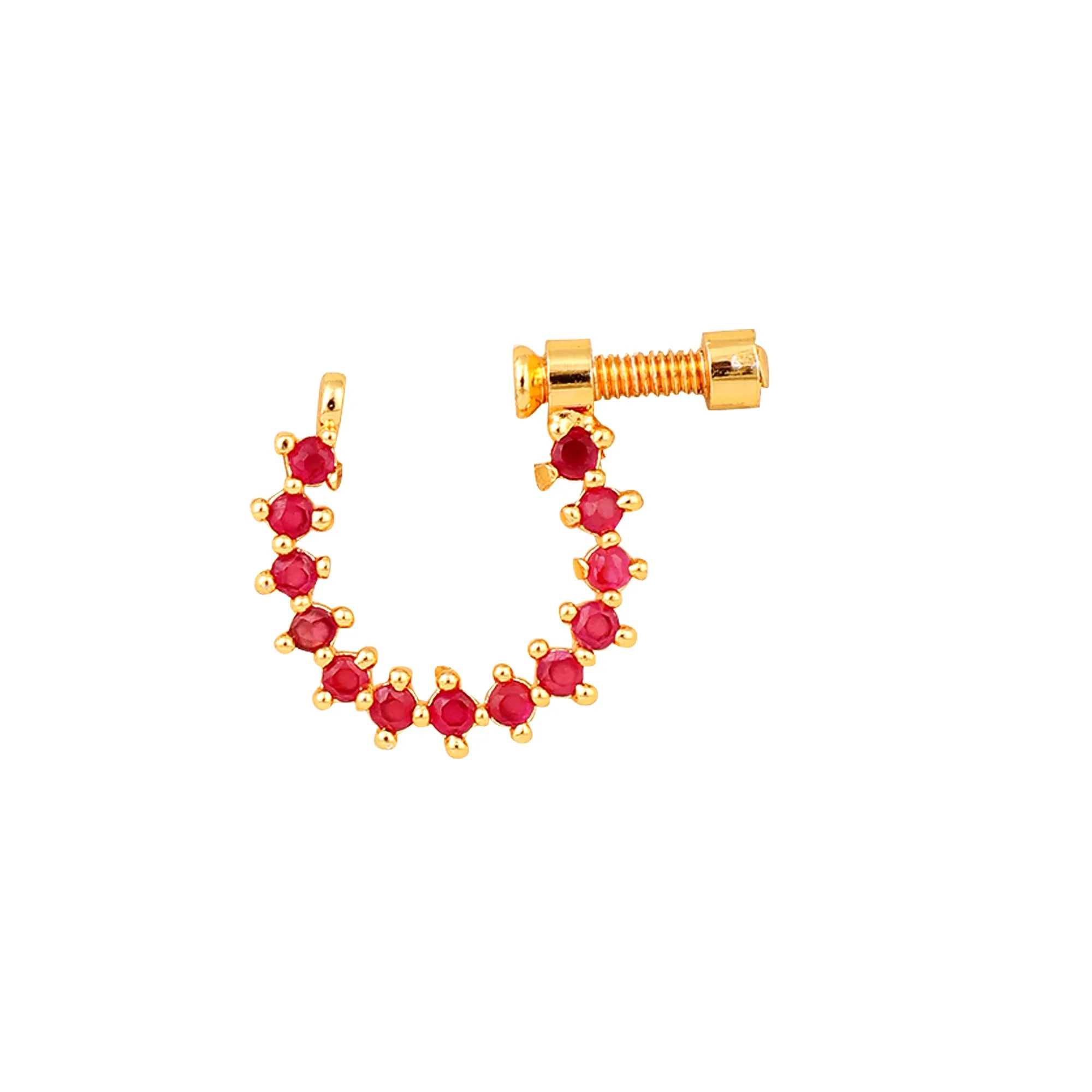 Red CZ Gold Nose Pin