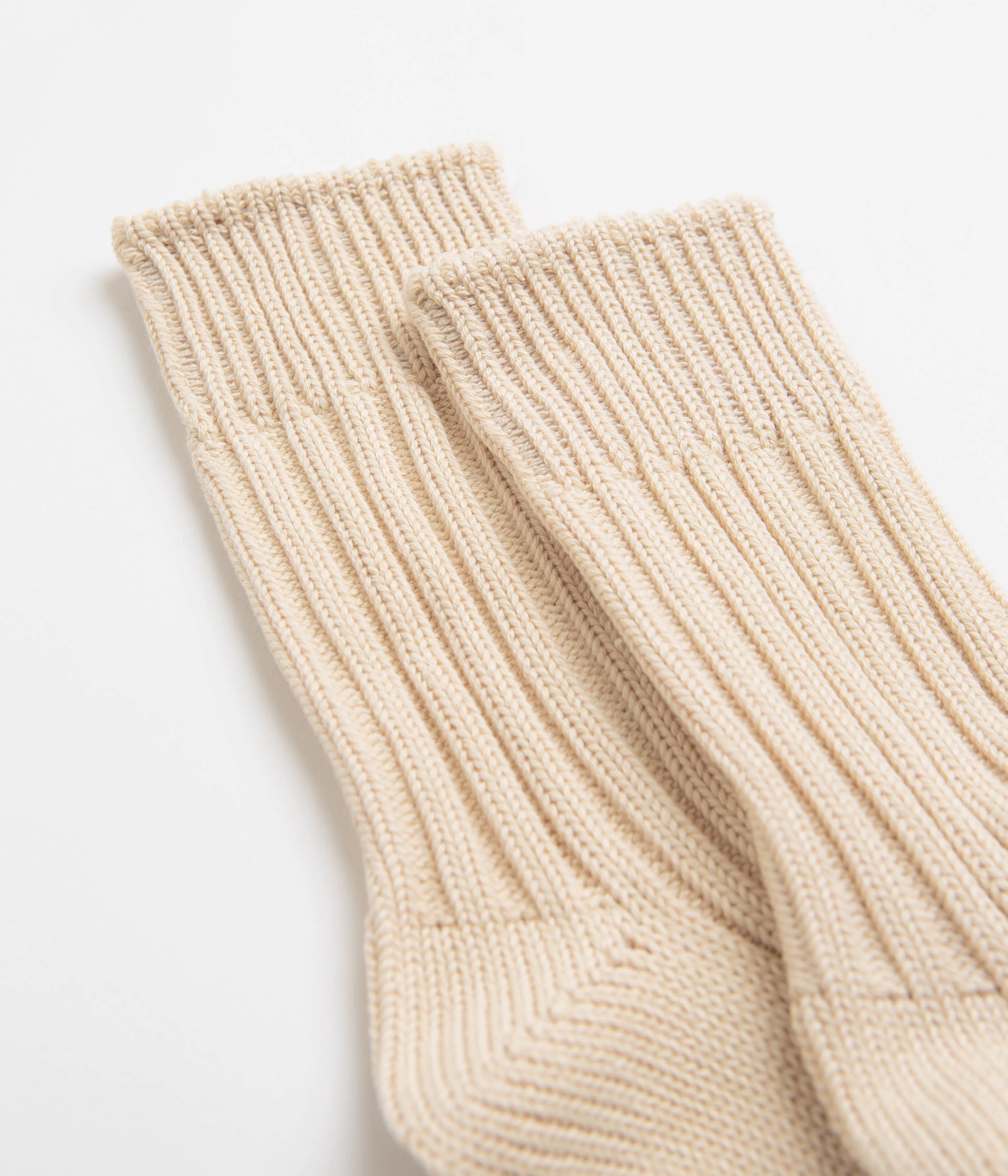 RoToTo Chunky Ribbed Crew Socks - Raw Beige / Dark Blue