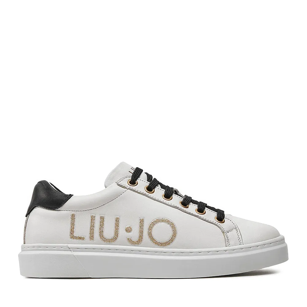 Scarpe LIU JO Iris 11 Sneakers in Pelle Bianca con Maxi Logo Glitter Oro