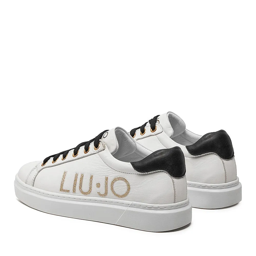 Scarpe LIU JO Iris 11 Sneakers in Pelle Bianca con Maxi Logo Glitter Oro