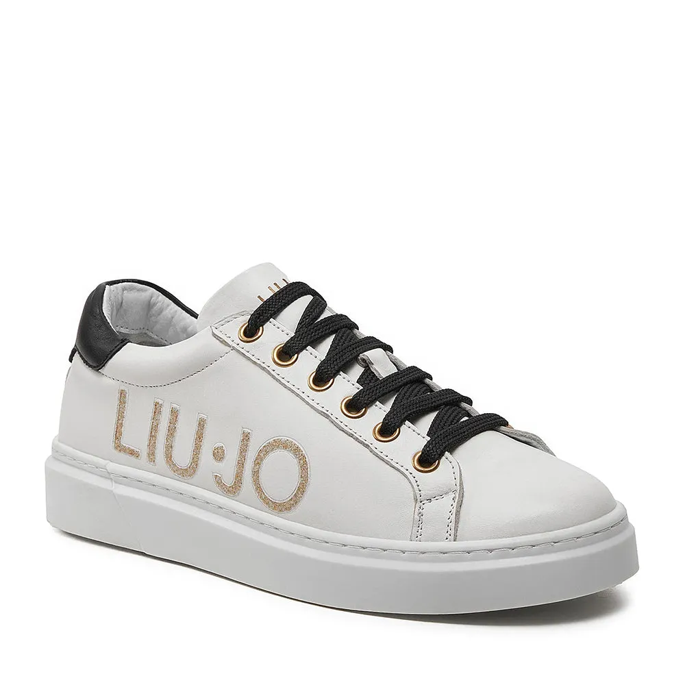 Scarpe LIU JO Iris 11 Sneakers in Pelle Bianca con Maxi Logo Glitter Oro