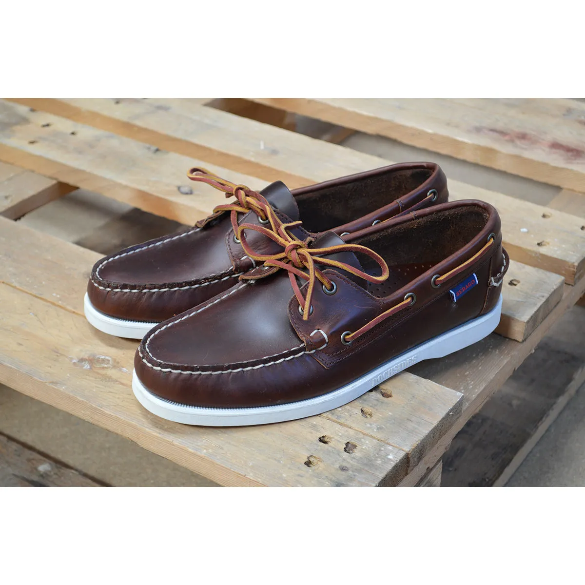 Sebago Docksides Portland Brown Oiled Waxed Shoes -White Sole