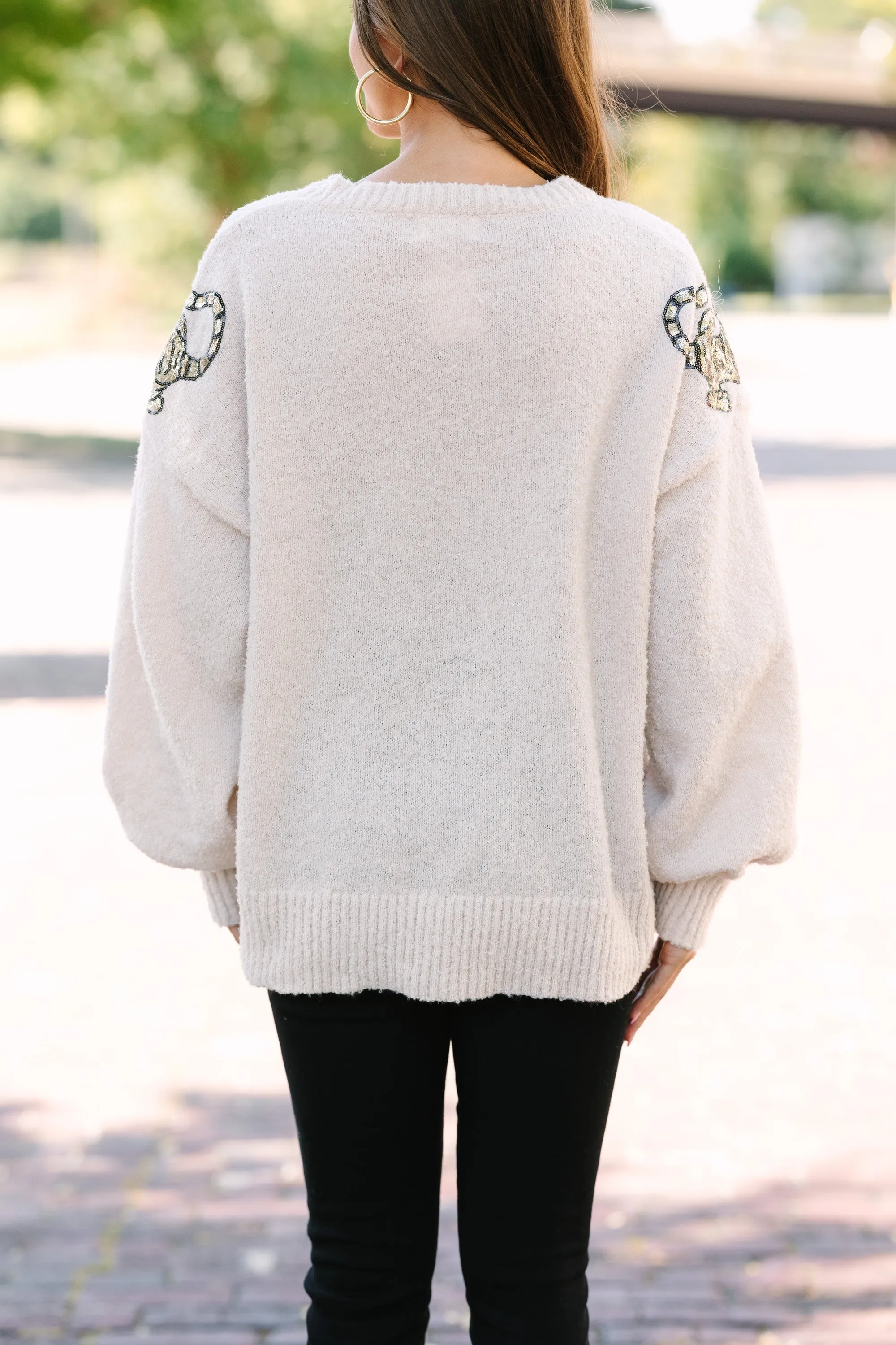 So Much To Love Oatmeal Brown Sequin Tiger Sweater