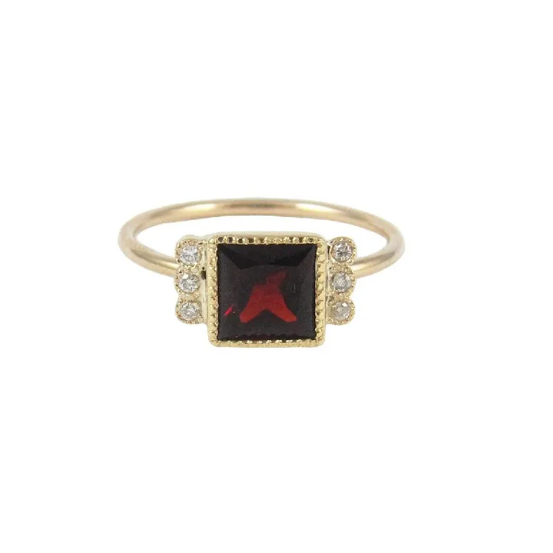 Square Garnet Deco Ring