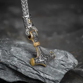 Stainless Steel Mjolnir and Othala Pendant