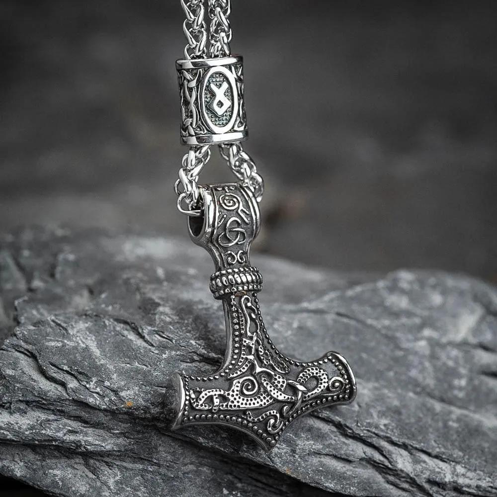 Stainless Steel Mjolnir and Othala Pendant