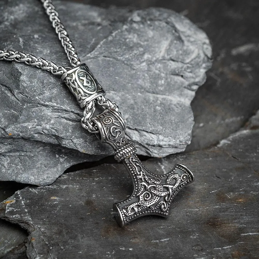 Stainless Steel Mjolnir and Othala Pendant