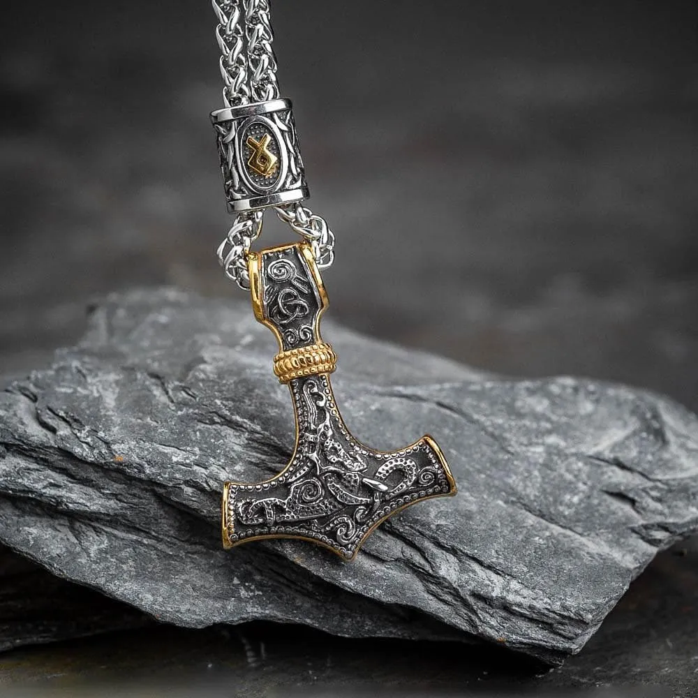 Stainless Steel Mjolnir and Othala Pendant