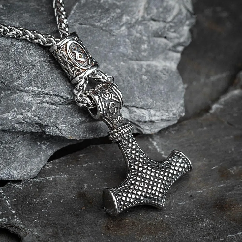 Stainless Steel Mjolnir and Othala Pendant