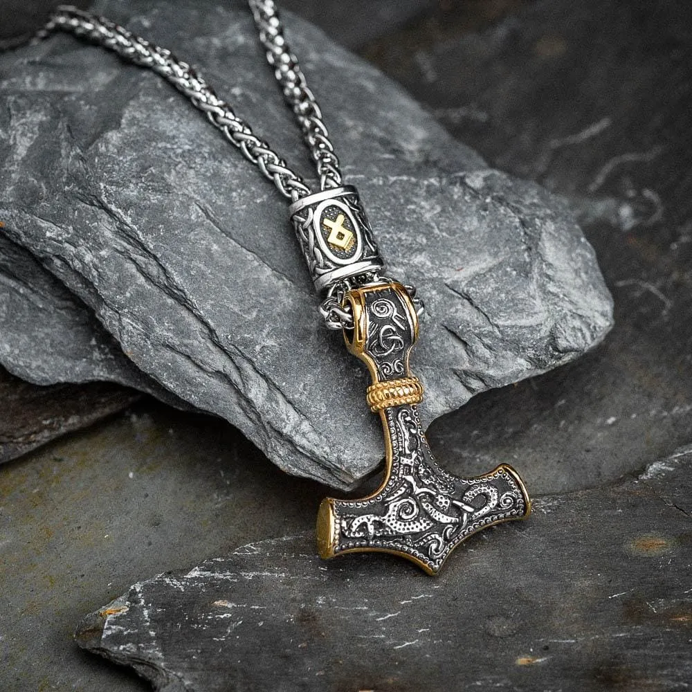 Stainless Steel Mjolnir and Othala Pendant