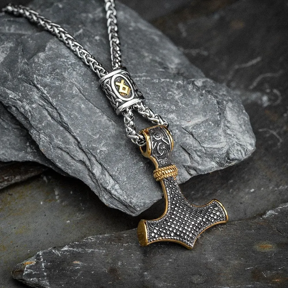 Stainless Steel Mjolnir and Othala Pendant