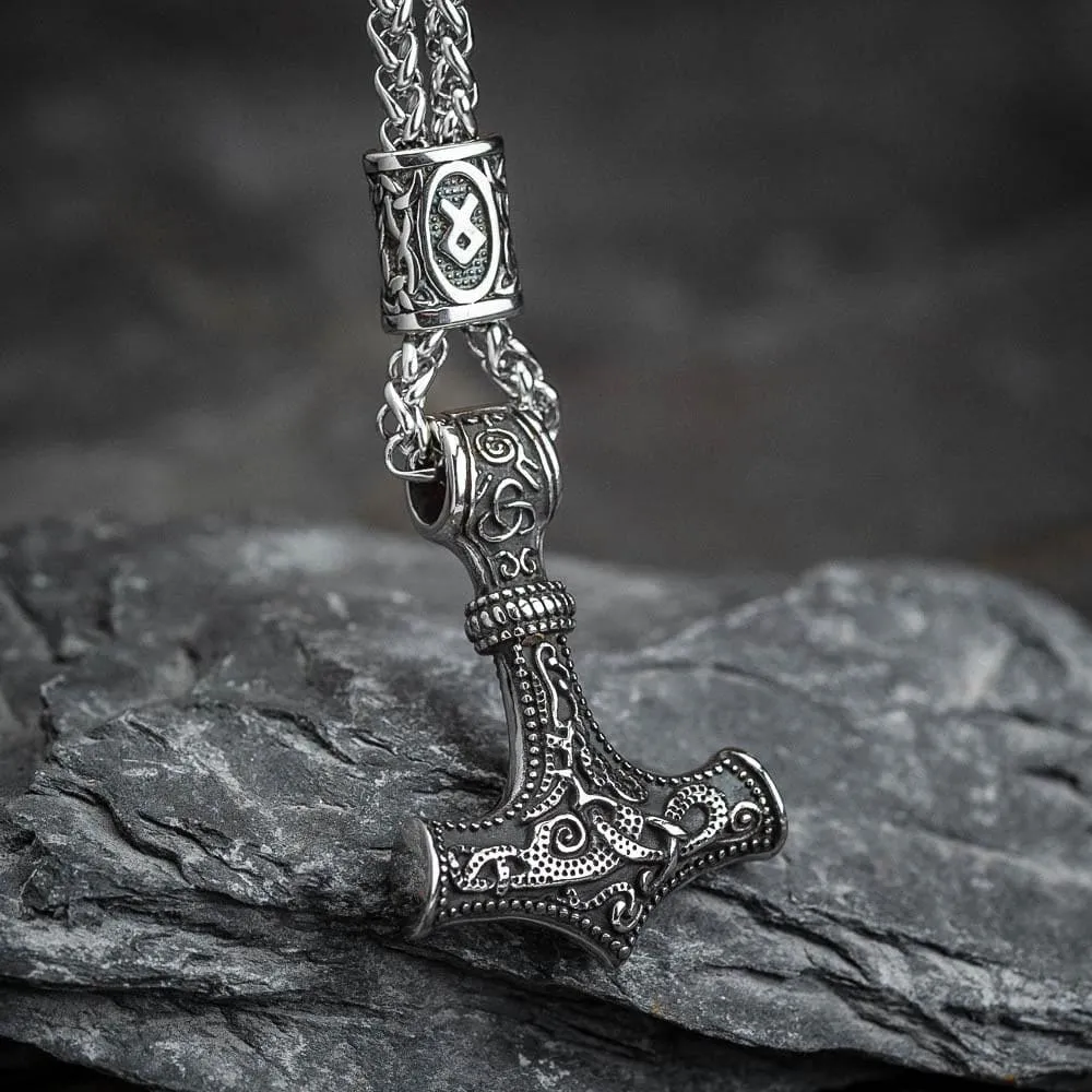 Stainless Steel Mjolnir and Othala Pendant