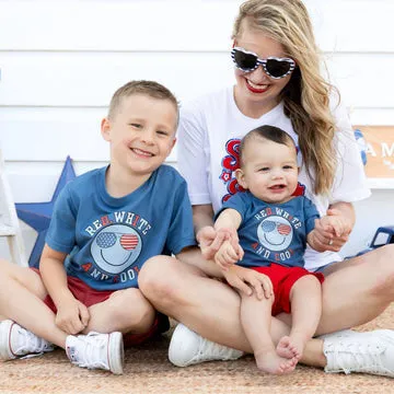 Sweet Wink Red White & Cool Patriotic Smiley S/S Tee - Indigo