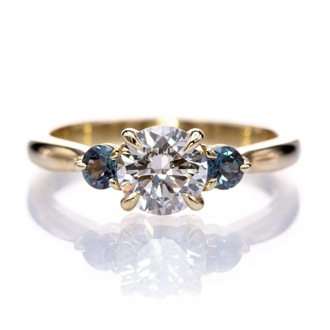 Tracy - Three Stone Prong Set Engagement Ring with Round Side Stones - Setting only